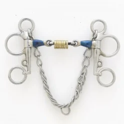 Blue Steel Tom Thumb Pelham With Double Jointed Mouth And Loose Brass Roller Disks