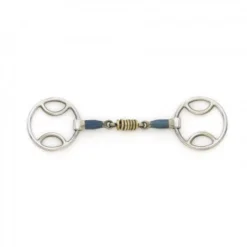 Blue Steel Loop Ring Gag With Brass Rollers